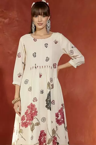 Floral Printed Regular Pure Cotton A-Line Kurta With Trousers