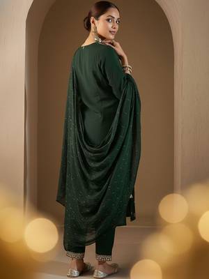 Ethnic Motifs Embroidered Round Neck Thread Work Kurta With Trousers & Dupatta 4