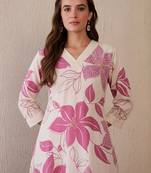 Floral Printed V-Neck Pure Cotton A-Line Kurta With Trousers