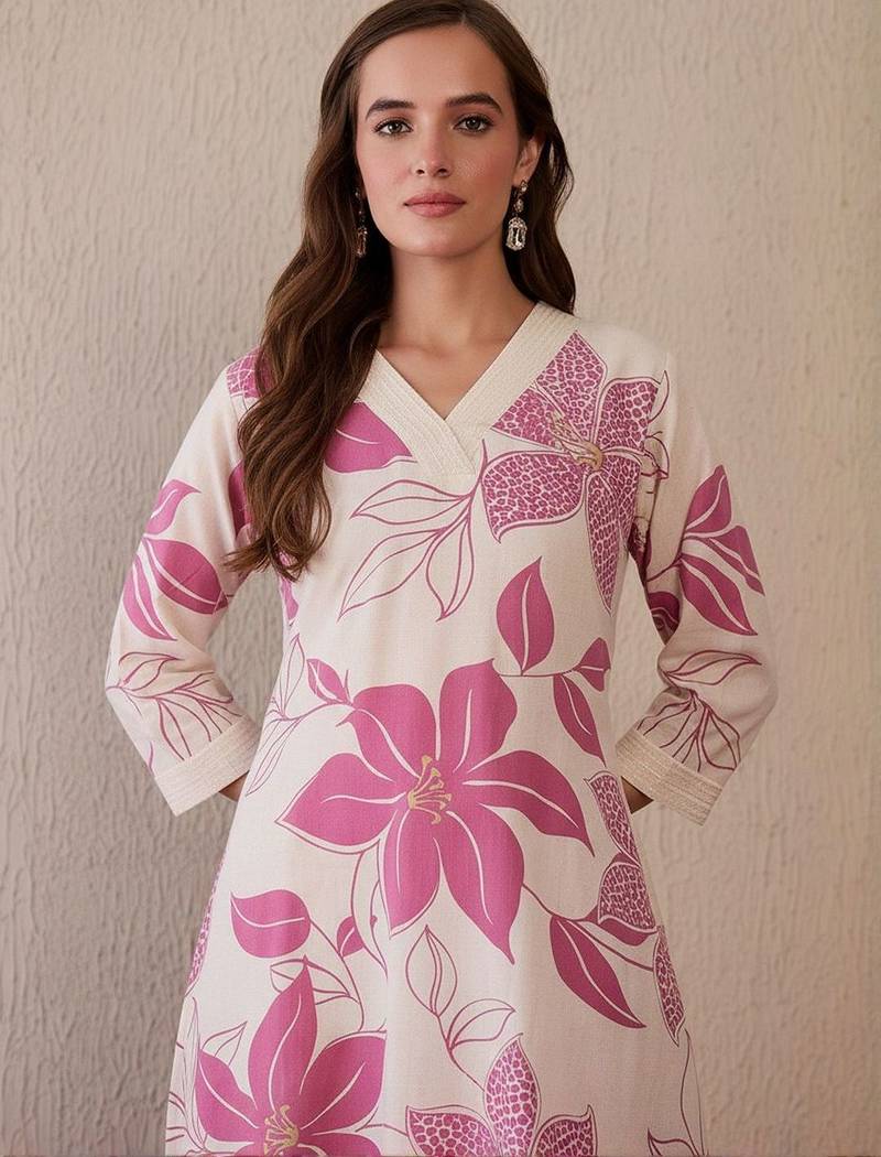 Floral Printed V-Neck Pure Cotton A-Line Kurta With Trousers