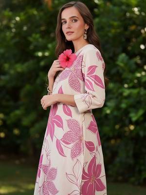Floral Printed V-Neck Pure Cotton A-Line Kurta With Trousers 2
