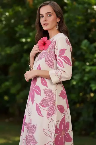 Floral Printed V-Neck Pure Cotton A-Line Kurta With Trousers