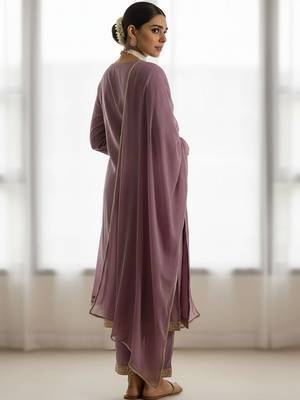 Floral Embroidered Thread Work Straight Kurta With Trouser & Dupatta 5
