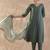 V-Neck Pleated Thread Work Straight Kurta With Trouser & Dupatta