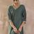 V-Neck Pleated Thread Work Straight Kurta With Trouser & Dupatta