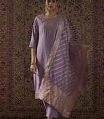 Ethnic Motifs Embroidered Round Neck Thread Work Kurta With Trousers & Dupatta