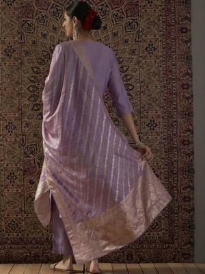 Ethnic Motifs Embroidered Round Neck Thread Work Kurta With Trousers & Dupatta 5