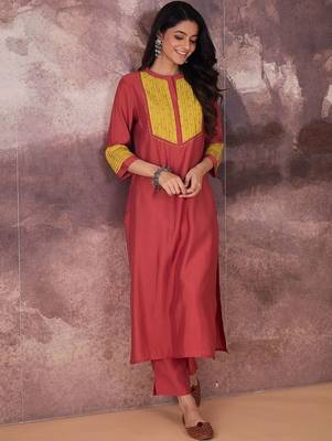 Self Design Round Neck Straight Kurta With Trouser 1