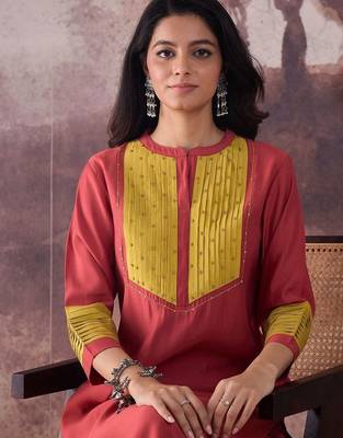 Self Design Round Neck Straight Kurta With Trouser 2