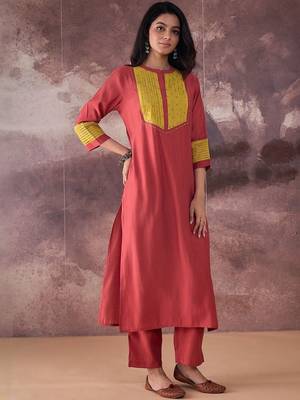 Self Design Round Neck Straight Kurta With Trouser 3