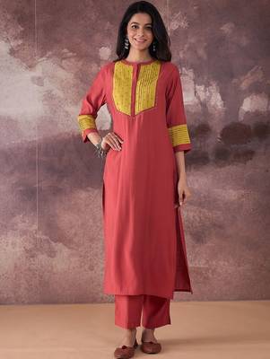 Self Design Round Neck Straight Kurta With Trouser 4