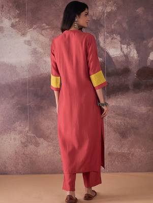 Self Design Round Neck Straight Kurta With Trouser 5