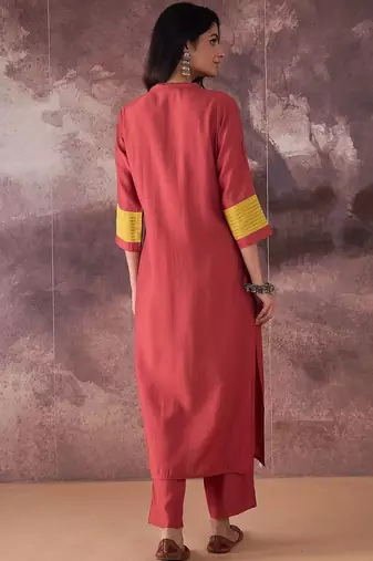 Self Design Round Neck Straight Kurta With Trouser