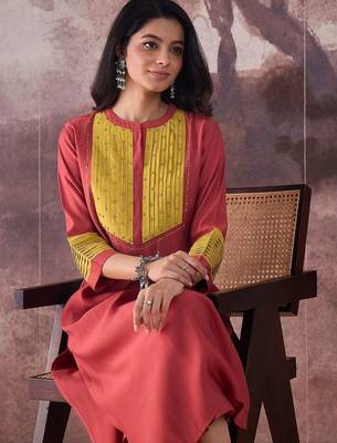 Self Design Round Neck Straight Kurta With Trouser 6