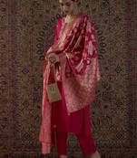 Floral Embroidered Thread Work Round Neck Straight Kurta With Trouser & Dupatta