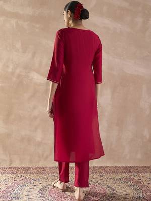 Floral Embroidered Round Neck Thread Work Kurta With Trouser 6
