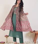Ethnic Motifs Embroidered Regular Thread Work Kurta With Trousers & Dupatta