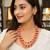 Coral beads & pearl 3-layer necklace set with stud earrings
