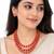 Red coral bead 3-layer necklace set with pearl stud earrings