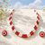 Red coral bead & pearl double strand necklace and earring set