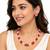 Red coral bead & pearl double strand necklace and earring set