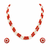 Red coral bead & pearl double strand necklace and earring set