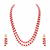Double strand pearl and red coral bead necklace set with earrings