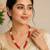 New red coral bead & pearl double strand necklace and earring set