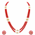 New red coral bead & pearl double strand necklace and earring set