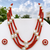 Gold-tone spacers, floral stud earrings, traditional indian wear, multi-strand design, red & white colour