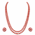 Red coral & pearl double strand beaded necklace set with earrings