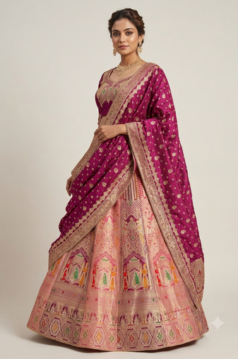 new silk blend  work party wear designer lehanga chunni set 