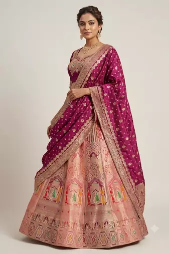 new silk blend  work party wear designer lehanga chunni set 