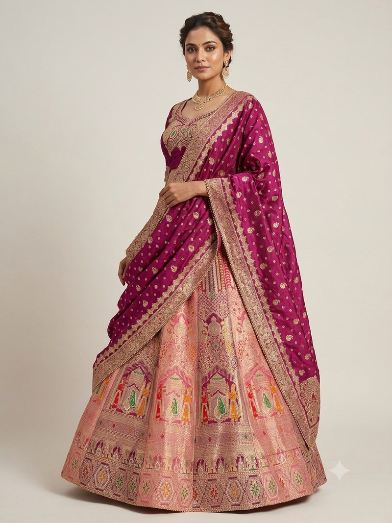 new silk blend  work party wear designer lehanga chunni set 