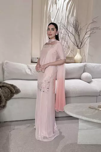 Women's Gorgeous Embroidery Work Roman Glass Silk Fabric Straight Kurta Sharara and Dupatta Set