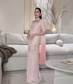 Women's Gorgeous Embroidery Work Roman Glass Silk Fabric Straight Kurta Sharara and Dupatta Set