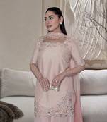 Embroidered Roman Glass Silk Straight Kurta Sharara and Dupatta Set