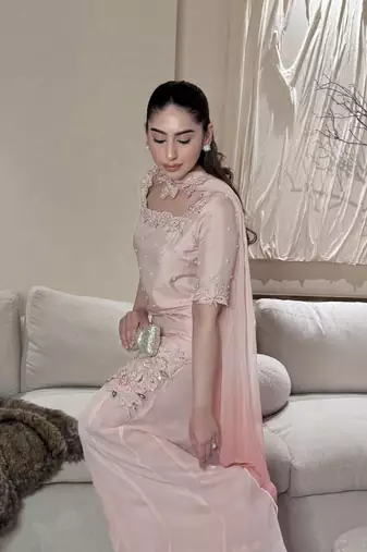 Embroidered Roman Glass Silk Straight Kurta Sharara and Dupatta Set