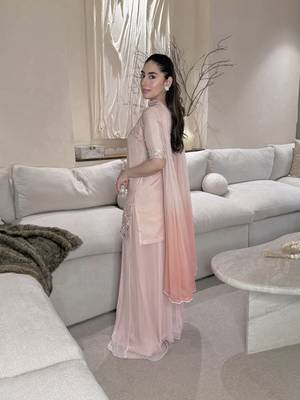 Embroidered Roman Glass Silk Straight Kurta Sharara and Dupatta Set 4