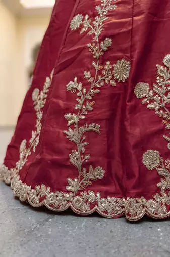 maroon silk blend embroidered traditional lehenga choli