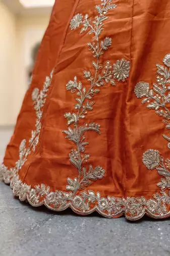 orange silk blend embroidered traditional lehenga choli