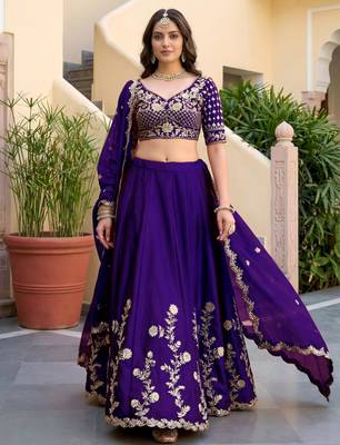 purple silk blend embroidered traditional lehenga choli 2