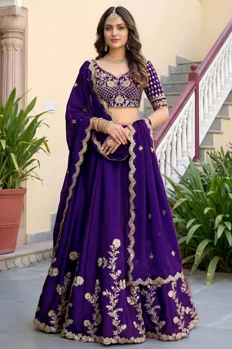 purple silk blend embroidered traditional lehenga choli