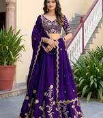 purple silk blend embroidered traditional lehenga choli