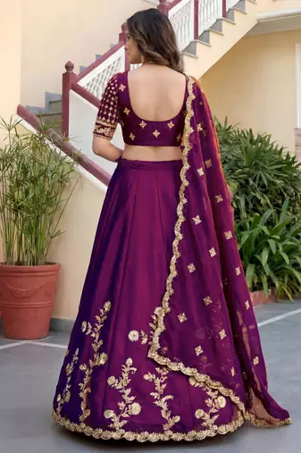 wine silk blend embroidered traditional lehenga choli