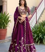 wine silk blend embroidered traditional lehenga choli