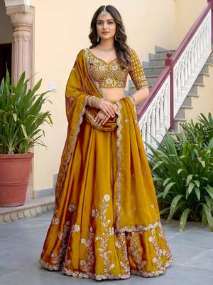 yellow silk blend embroidered traditional lehenga choli 1