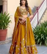 yellow silk blend embroidered traditional lehenga choli
