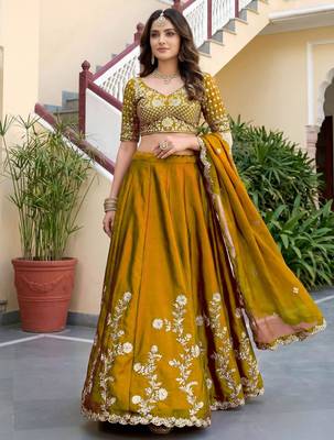 yellow silk blend embroidered traditional lehenga choli 3