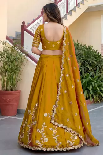 yellow silk blend embroidered traditional lehenga choli